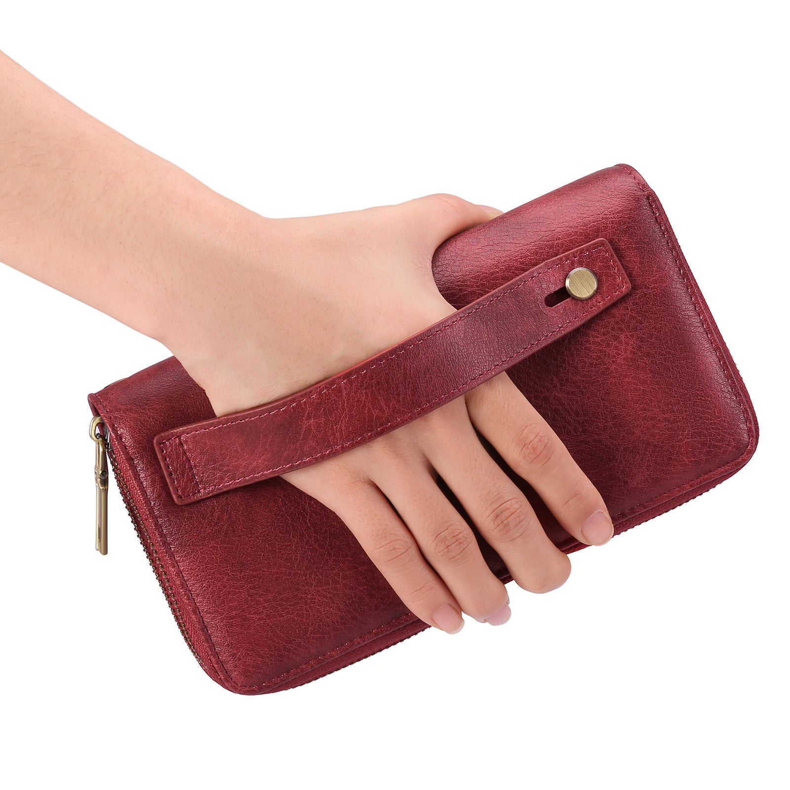 Black Double Zipper Women's Wallet - Large Capacity Clutch Organizer with Wristlet Strap