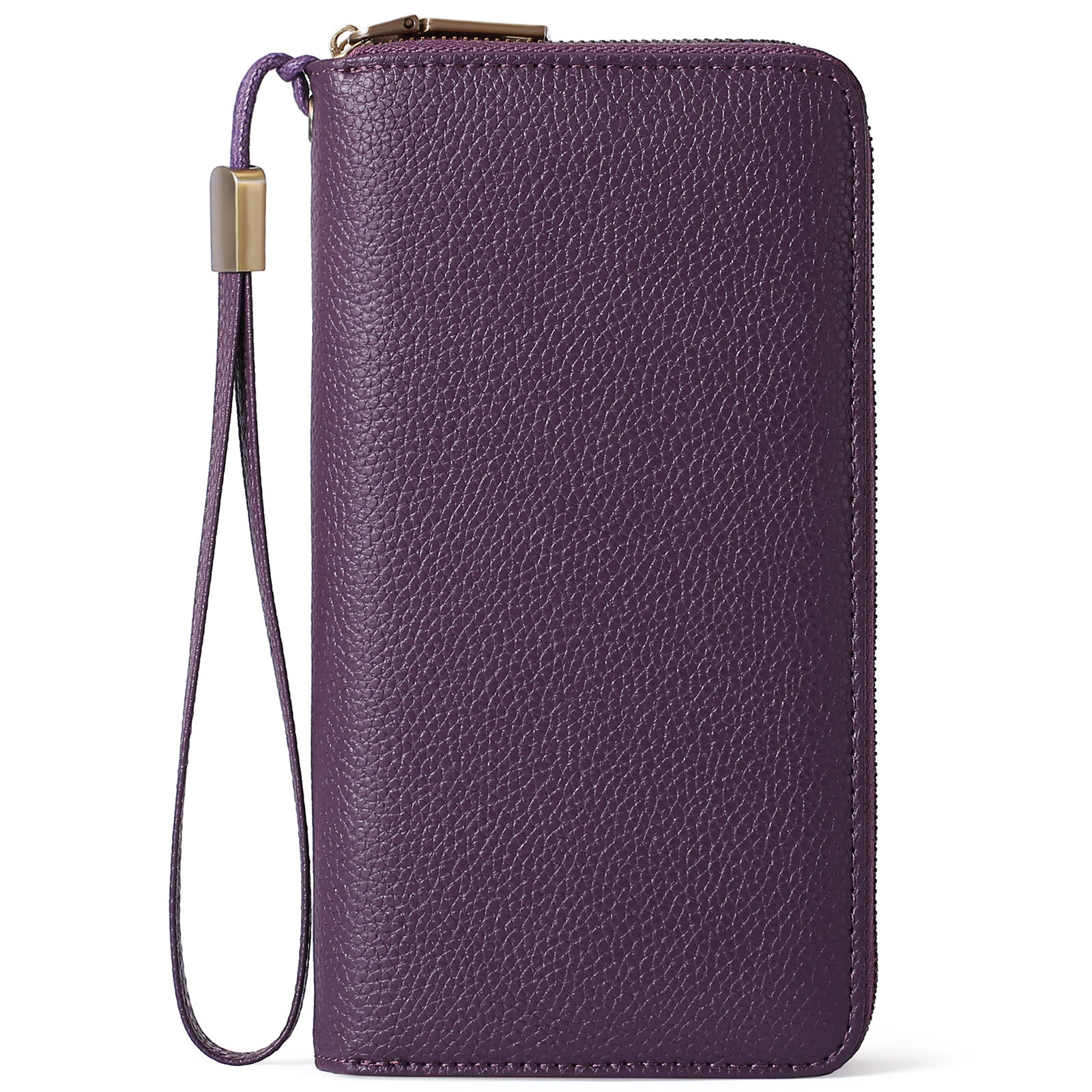 Purple Double Zipper Women's Wallet - Large Capacity Clutch Organizer with Wristlet Strap