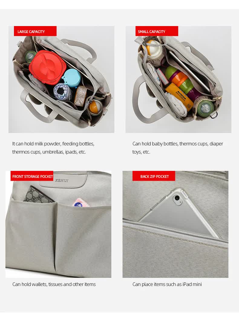 Size Small Khaki Stylish Multi-Function Diaper Bag - Insulated Tote with Shoulder Strap for Baby Essentials