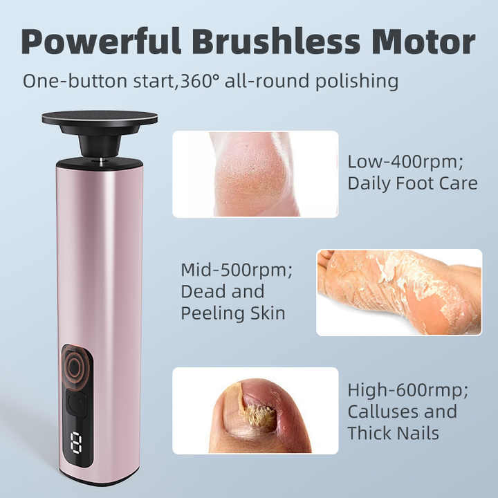 Grey Rechargeable Electric Foot File with 9 Speed Settings - Callus Remover for Smooth Feet