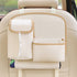 Beige Car Backseat Organizer with Multi-Pocket Storage and PP Trash Bin - 400g Lightweight PU Leather