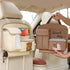 Beige Car Backseat Organizer with Multi-Pocket Storage and PP Trash Bin - 400g Lightweight PU Leather