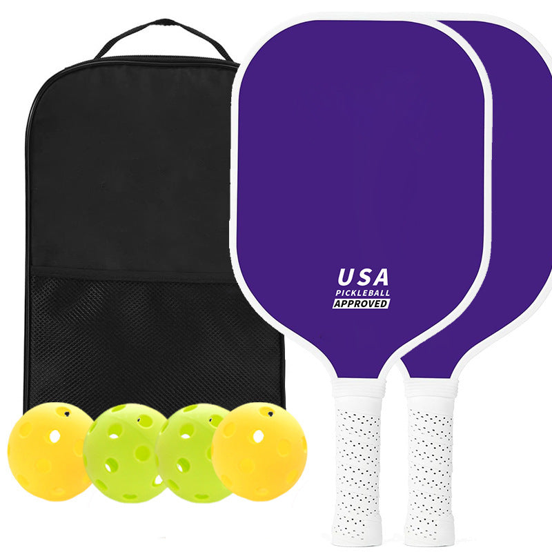 Purple Fiberglass Pickleball Paddle Set - 2 Minimalist Paddles, 4 Balls, and Carry Bag for Outdoor Play