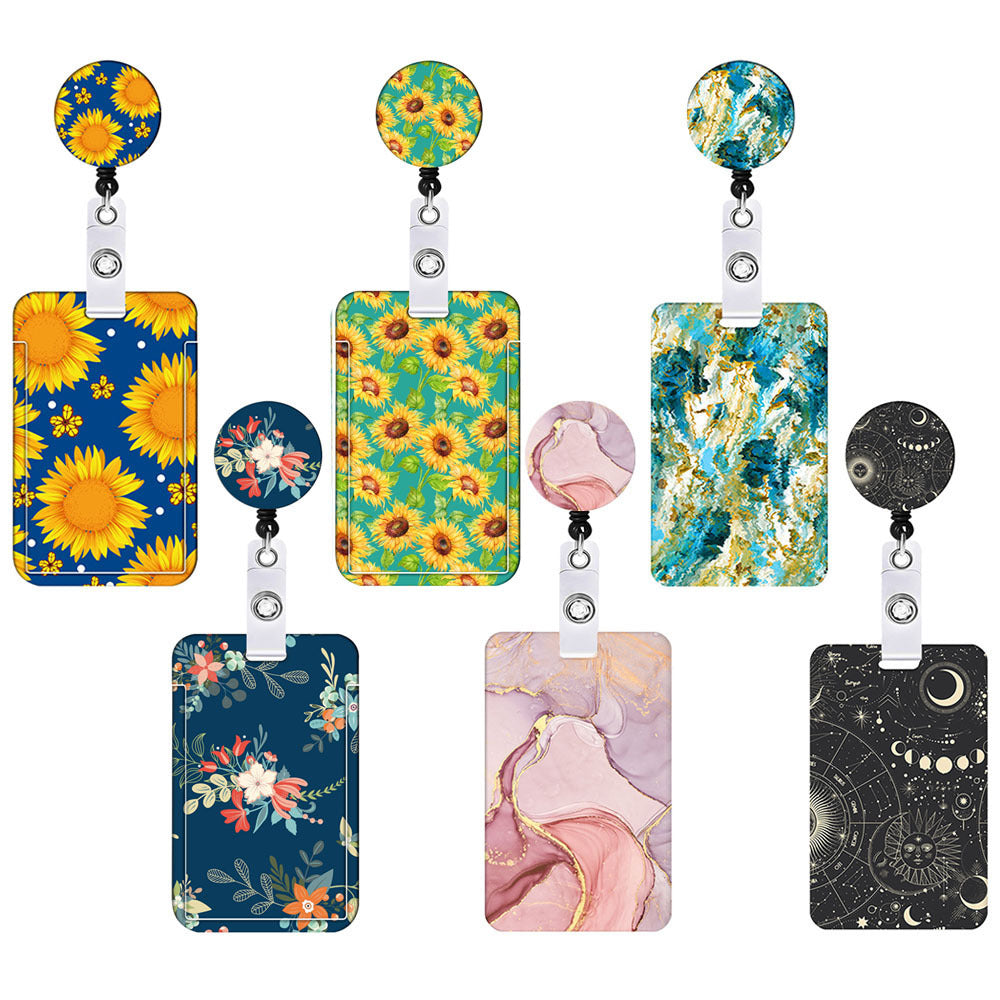2 Pcs Black Star and Moon Pattern Retractable Badge Reel & ID Card Holder Set with Lanyard - Durable ABS Plastic
