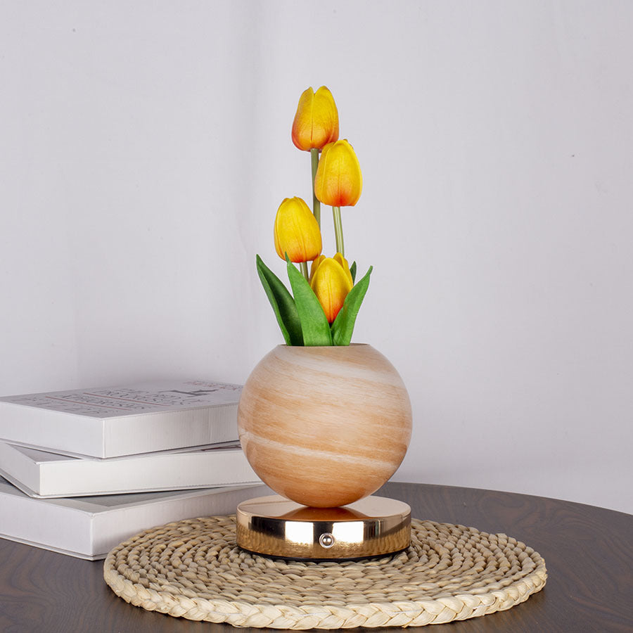 Yellow Tulip Night Light with Realistic Bouquet - Dreamy Planet LED Mood Lamp for Bedroom Decor with 3-Color Touch Dimming