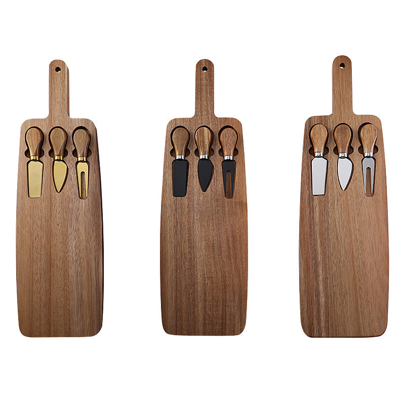 Brown And Silver Premium Acacia Wood Cheese Board Set | Charcuterie Platter with 3 Stainless Steel Knives