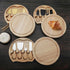Brown And Silver Compact Round Rubberwood Cheese Board Set | 4 Stainless Steel Knives & Tools