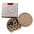 Brown And Black Compact Round Rubberwood Cheese Board Set | 4 Stainless Steel Knives & Tools