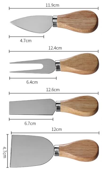 Brown And Black Compact Round Rubberwood Cheese Board Set | 4 Stainless Steel Knives & Tools