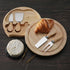 Brown And Gold Compact Round Rubberwood Cheese Board Set | 4 Stainless Steel Knives & Tools