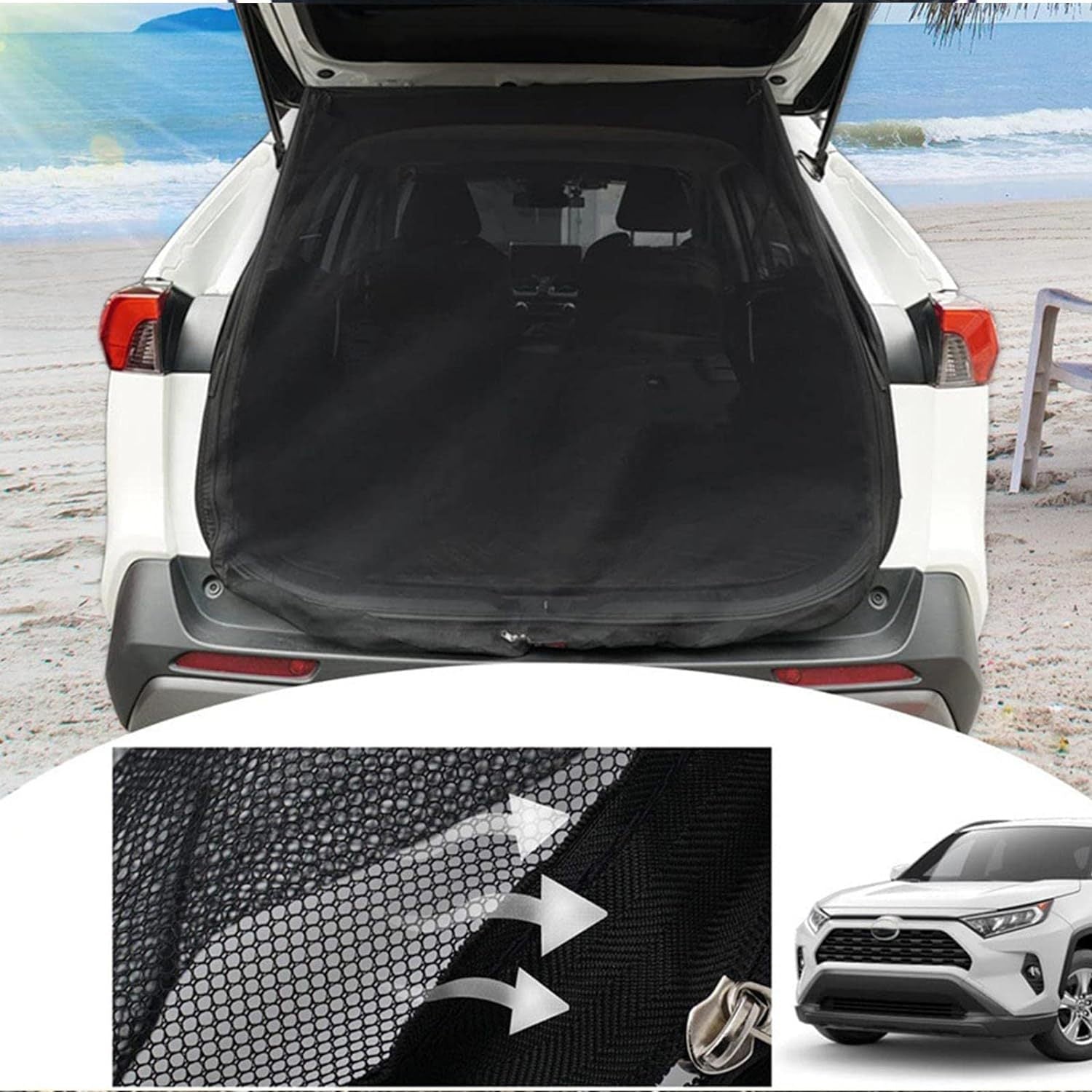Size M Black Tailgate Mosquito Net Screen - Magnetic Bug Protection for Boot Opening