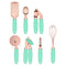 Green And Rose Gold 7-Piece Kitchen Gadget Set - Stainless Steel Utensils with Comfort Grip Handles