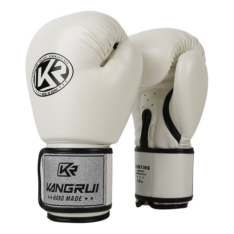 White And Silver Durable 8oz PU Leather Boxing Gloves - Padded & Ventilated for Training
