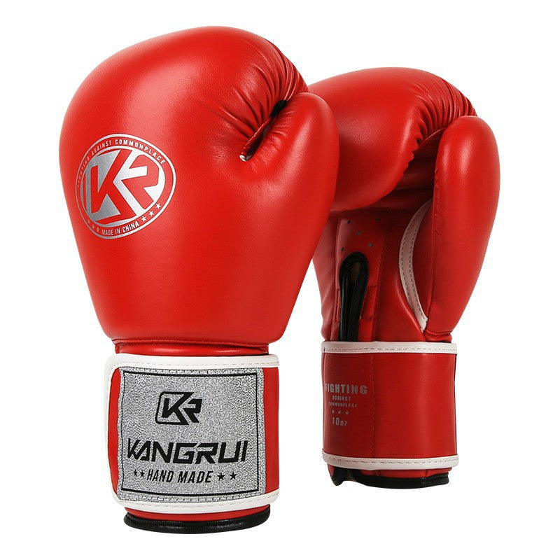 Red And Silver Durable 10oz PU Leather Boxing Gloves - Padded & Ventilated for Training