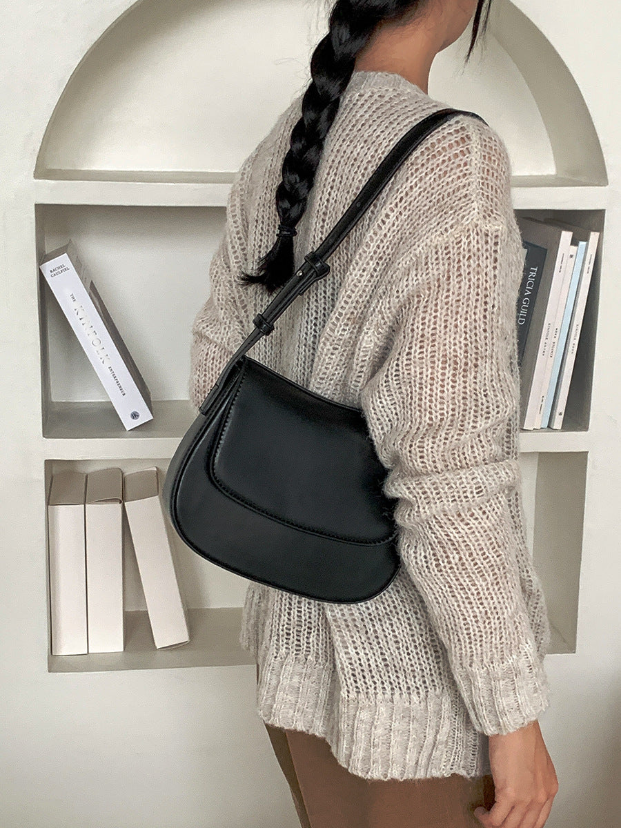 White Women's Vintage Flap Shoulder Bag Solid Color Summer Fashion Large Capacity Tote Minimalist Underarm Commuter Bag