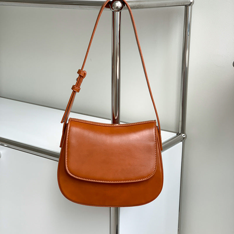 Brown Women's Vintage Flap Shoulder Bag Solid Color Summer Fashion Large Capacity Tote Minimalist Underarm Commuter Bag