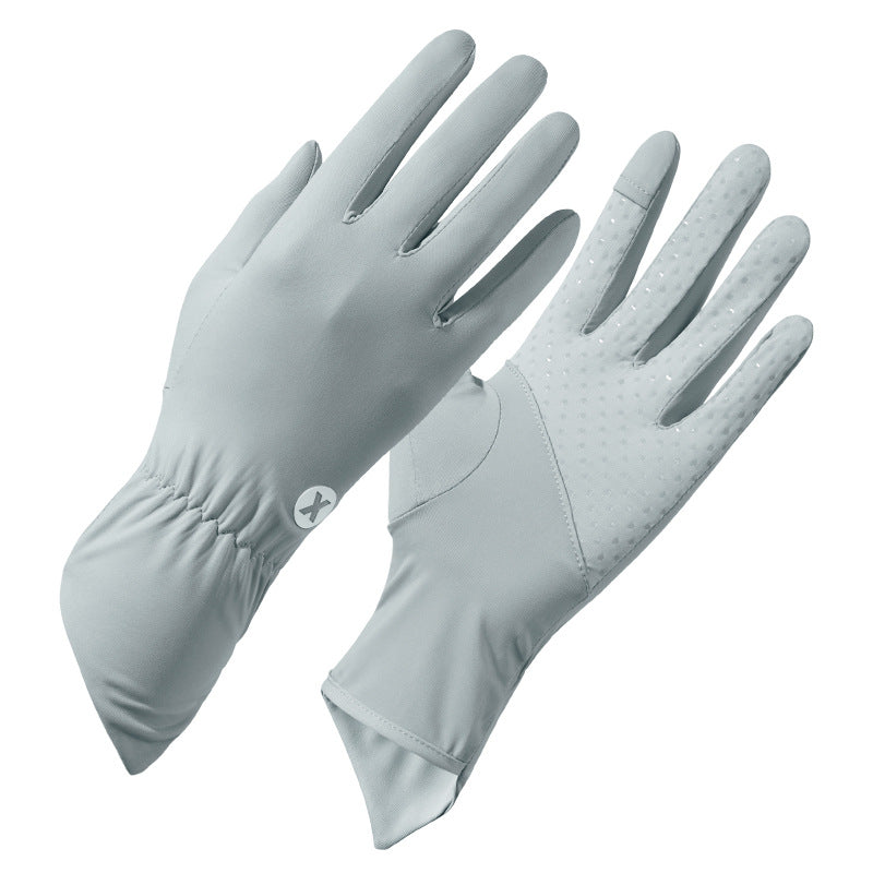 Grey Women's UV-Protective Ice Silk Gloves - Breathable Non-Slip Fingerless Summer Sports Gloves