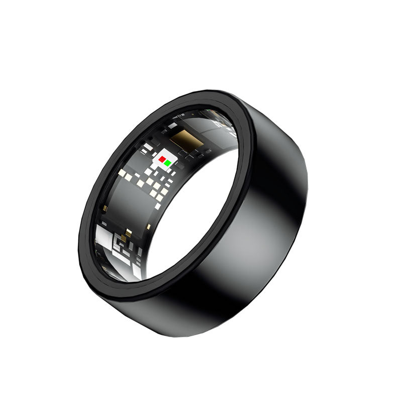 Black Round 0.71inch Smart Ring with Heart Rate and Sleep Tracking - IP68 Waterproof Fitness Tracker with Step Counter