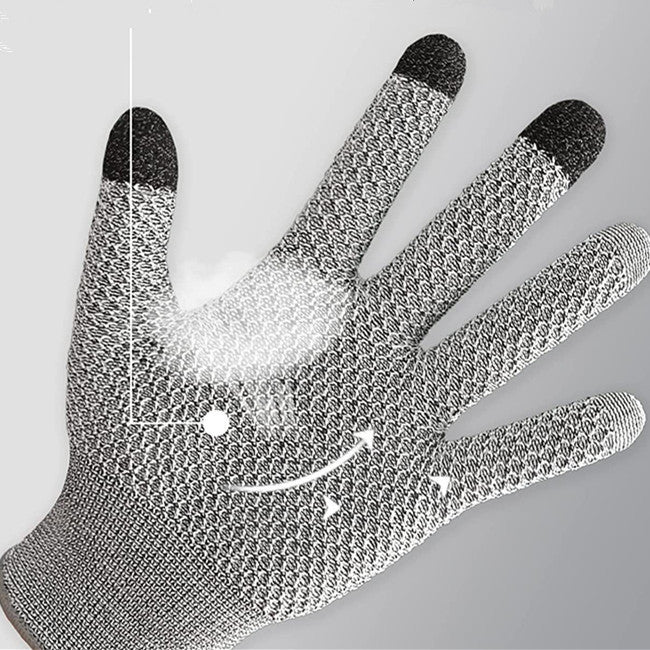 Grey 3-Pack Cut Resistant Gloves (Level 5 Protection) - Pineapple Grip, Touchscreen Compatible, Food Safe for Kitchen, Butcher & Fish Cleaning - One Size Fits Most