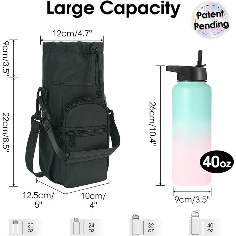 Green Insulated Cup Holder Bag with Adjustable Strap - Water Bottle Carrier with Lock Drawstring & Heatproof Handle
