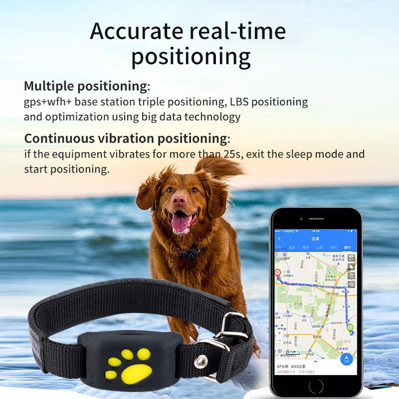 Black Real-Time Pet GPS Tracker Locator - Magnetic Charging, Multi-Mode Positioning for Dogs & Cats