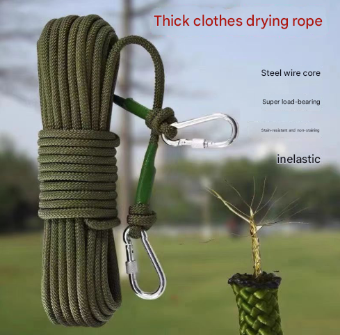 Orange With Wire Core Heavy Duty Adjustable Clothesline Set (4 Pack) - 10m Steel Wire Core Nylon Rope with Hooks for Outdoor & Camping