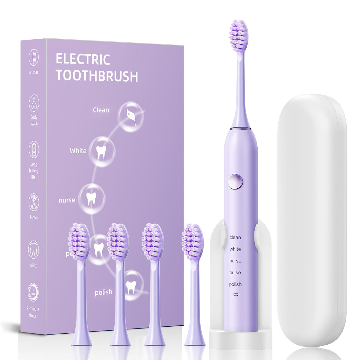 4 Brush Heads + Holder + Toothbrush Case Advanced Sonic Electric Toothbrush with 5 Modes, Smart Timer & Type-C Charging - For Adults & Kids