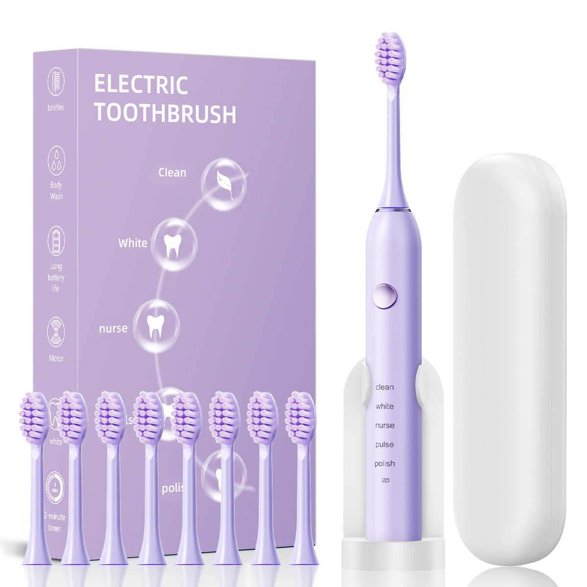 8 Brush Heads + Holder + Toothbrush Case Advanced Sonic Electric Toothbrush with 5 Modes, Smart Timer & Type-C Charging - For Adults & Kids