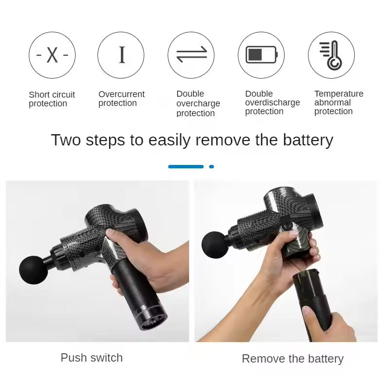 Black Deep Tissue Percussion Massage Gun - 30 Speeds, 6 Heads, Type-C Charging