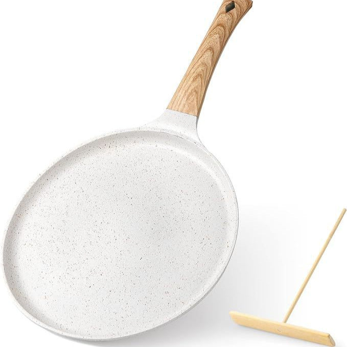 White 28cm Non-Stick Crepe Pan - Versatile Flat Skillet for Pancakes, Omelettes & Tortillas