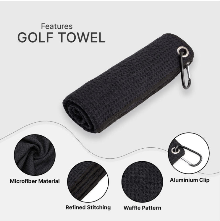 Black Microfiber Waffle Weave Golf Towel Set - 4 Pack (40x60cm) - Ultra Absorbent & Quick Drying