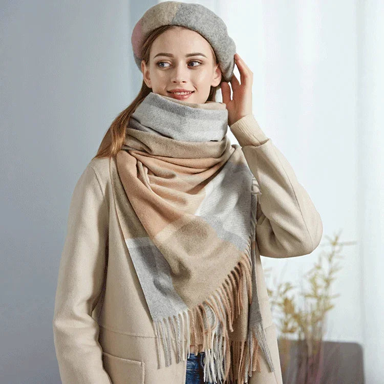 Cozy Color Block Fringe Scarf - Red Shawl for Fall and Winter