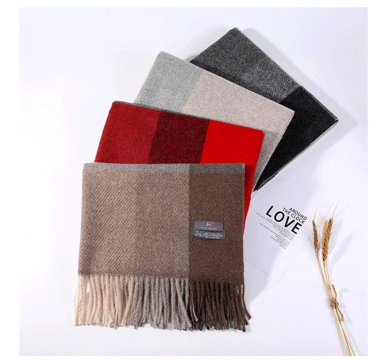 Cozy Color Block Fringe Scarf - Red Shawl for Fall and Winter