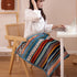 Double-Sided Geometric & Plush Throw Blanket - Warm 70x100cm Multi-Use Wrap(Color stripes/Back side light brown)