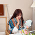 Double-Sided Geometric & Plush Throw Blanket - Warm 70x100cm Multi-Use Wrap(Color stripes/Back side light brown)