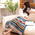 Double-Sided Geometric & Plush Throw Blanket - Warm 70x100cm Multi-Use Wrap(Color stripes/Back side light brown)