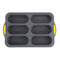 Grey 6-hole silicone baking mold, perforated loaf pan 37.5 cm x 24.5 cm, suitable for bread and cakes (sold in sets of 2)