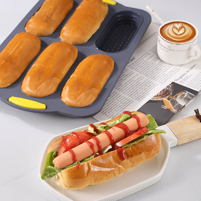 Grey 6-hole silicone baking mold, perforated loaf pan 37.5 cm x 24.5 cm, suitable for bread and cakes (sold in sets of 2)