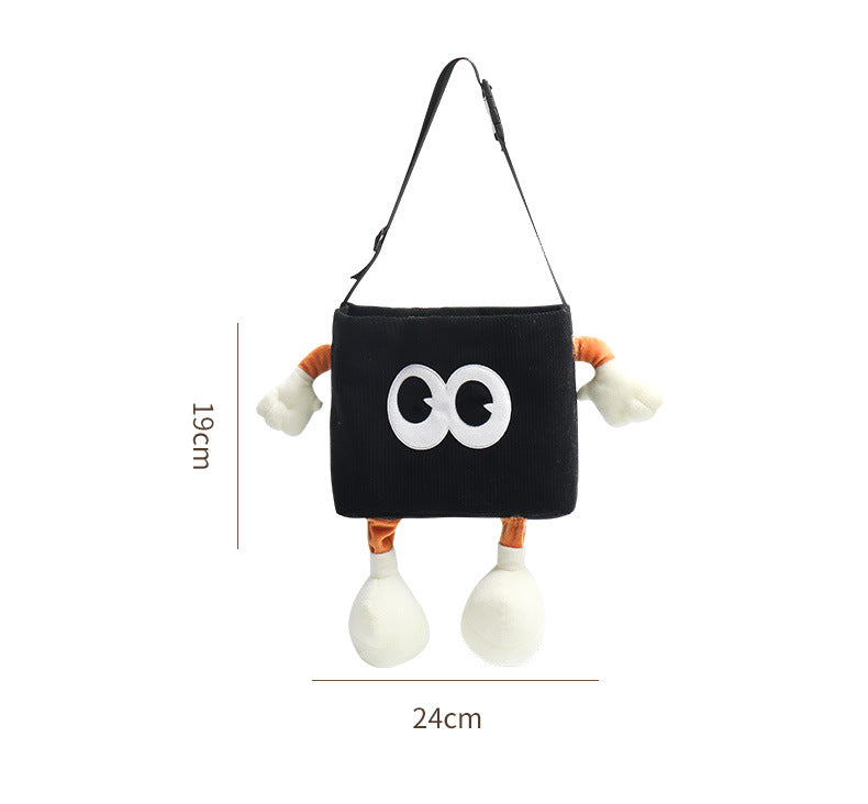 Black Cute Cartoon Car Trash Bin with Adjustable Strap - Water-Repellent Corduroy (19x24cm)