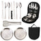 6-Piece Portable Stainless Steel Cutlery Set with Plate and Bag - Silver, Great for Camping and Travel (Steak Knife)