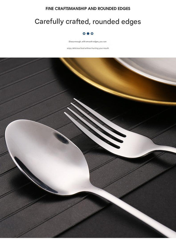 6-Piece Portable Stainless Steel Cutlery Set with Plate and Bag - Gold, Great for Camping and Travel (Steak Knife)