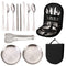 6-Piece Portable Stainless Steel Cutlery Set with Plate and Bag - Silver, Great for Camping and Travel (Chopsticks)