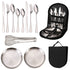 6-Piece Portable Stainless Steel Cutlery Set with Plate and Bag - Silver, Great for Camping and Travel (Teaspoon)