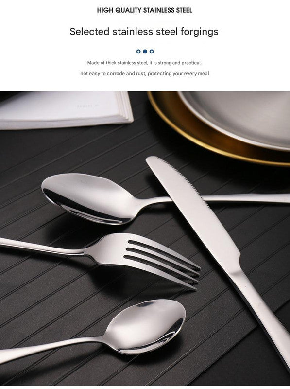 6-Piece Portable Stainless Steel Cutlery Set with Plate and Bag - Silver, Great for Camping and Travel (Teaspoon)