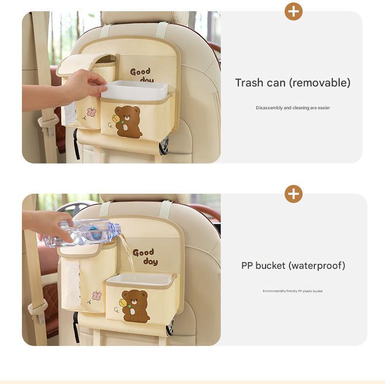 Car Seat Back Organizer with Practical design-Multi-Pocket Storage for Tissues and Gadgets-Cute bear(Beige)