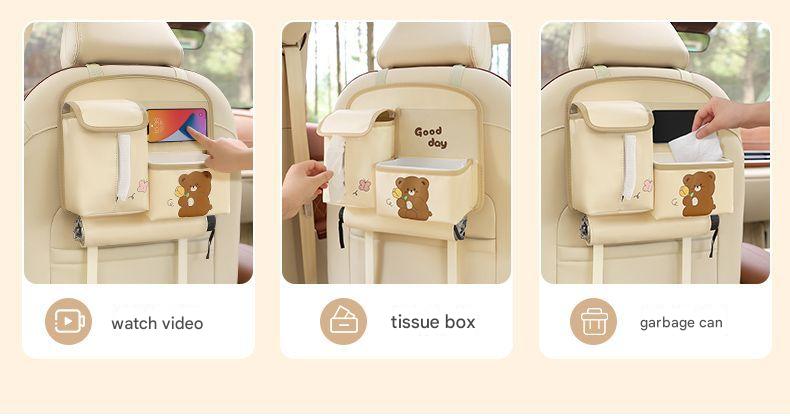 Car Seat Back Organizer with Practical design-Multi-Pocket Storage for Tissues and Gadgets-Cute bear(Beige)