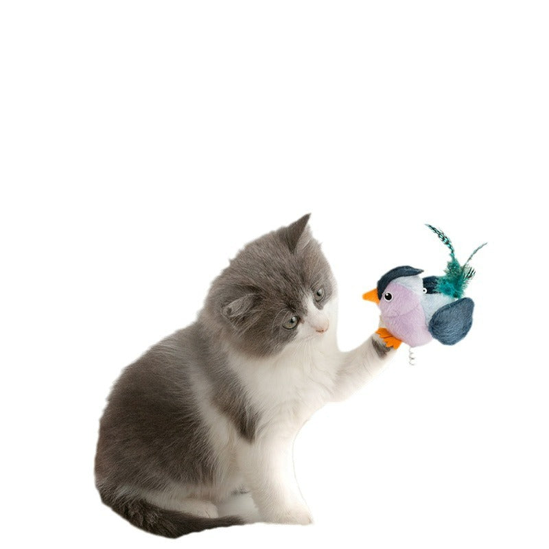 Interactive Plush Cat Toy - Lifelike Bird with Chirping Sounds and Feathers,Off-white