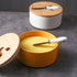 White Nordic Ceramic Butter Dish with Knife - Airtight Cheese Container with Bamboo Lid, Kitchen Storage