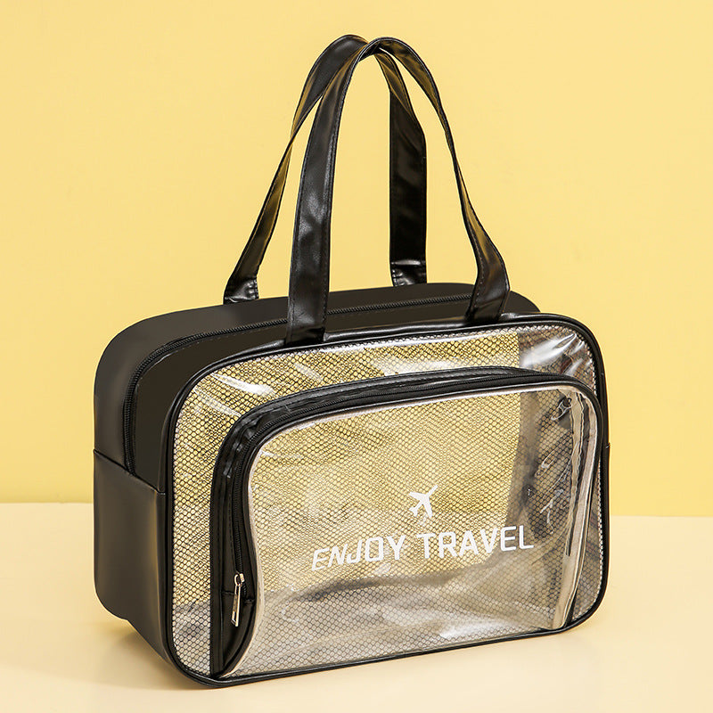 Waterproof beach bag with wet and dry separation, gym and swim storage bag, toiletries and cosmetic bag for swimsuits and goggles (Black has no shoe compartment)
