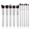 10-Piece White silver Makeup Brush Set - Large and Small Brushes for Professional Beauty Application